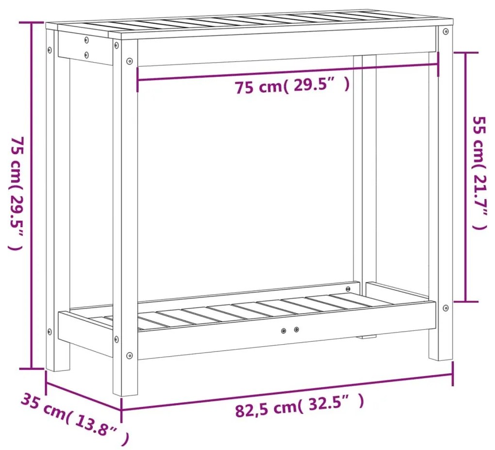 Τραπέζι Κηπουρικής με Ράφι 82,5 x 35 x 75 εκ. Μασίφ Ξύλο Πεύκου - Καφέ