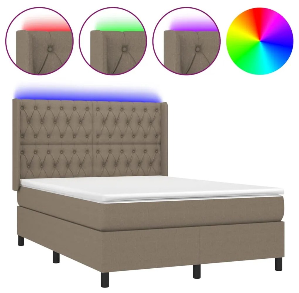 ΚΡΕΒΑΤΙ BOXSPRING ΜΕ ΣΤΡΩΜΑ &amp; LED TAUPE 140X200 ΕΚ. ΥΦΑΣΜΑΤΙΝΟ 3138561