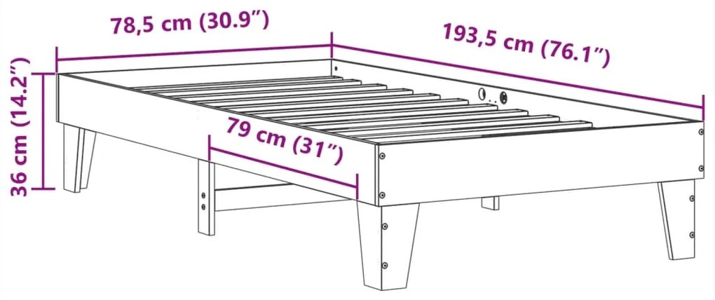 Σκελετός Κρεβ. Χωρίς Στρώμα Καφέ Κεριού 75x190 εκ Μασίφ Πεύκο - Καφέ