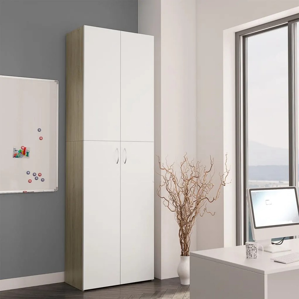 vidaXL Ντουλάπα Γραφείου Λευκή/Sonoma Δρυς 60x32x190 εκ. Μοριοσανίδα