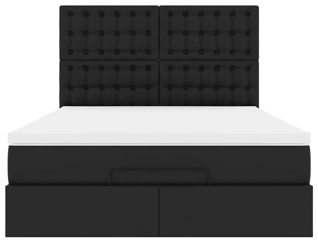 vidaXL Οθωμανικό κρεβάτι με στρώμα Μαύρο 140x190cm Συνθετικό δέρμα