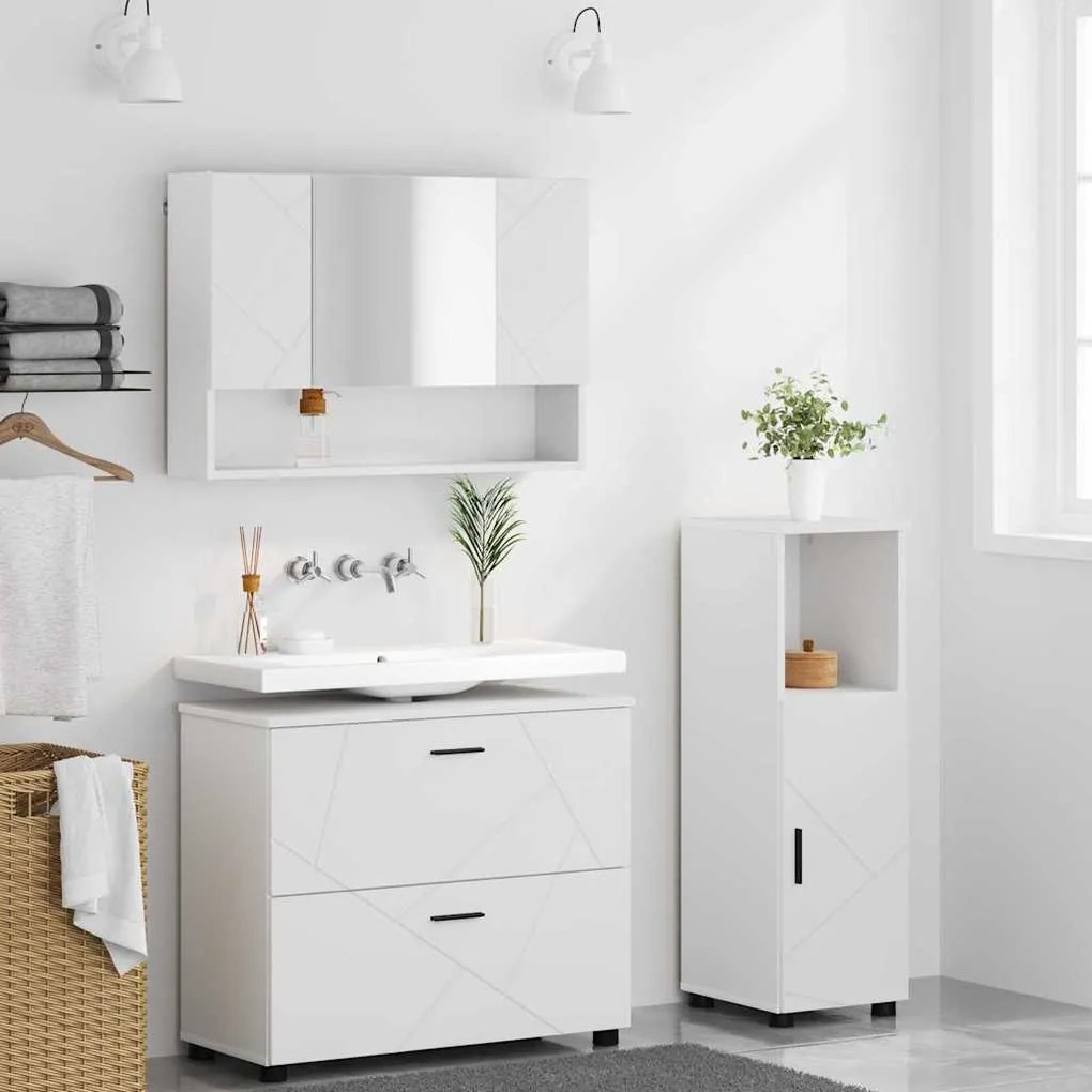 vidaXL Σετ Επίπλων Μπάνιου με συρτάρι 3 pcs Λευκό 76,5 x 35 x 64 εκ