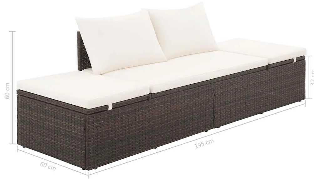 vidaXL Ξαπλώστρα - Κρεβάτι Κήπου Καφέ 195 x 60 εκ. Συνθετικό Ρατάν