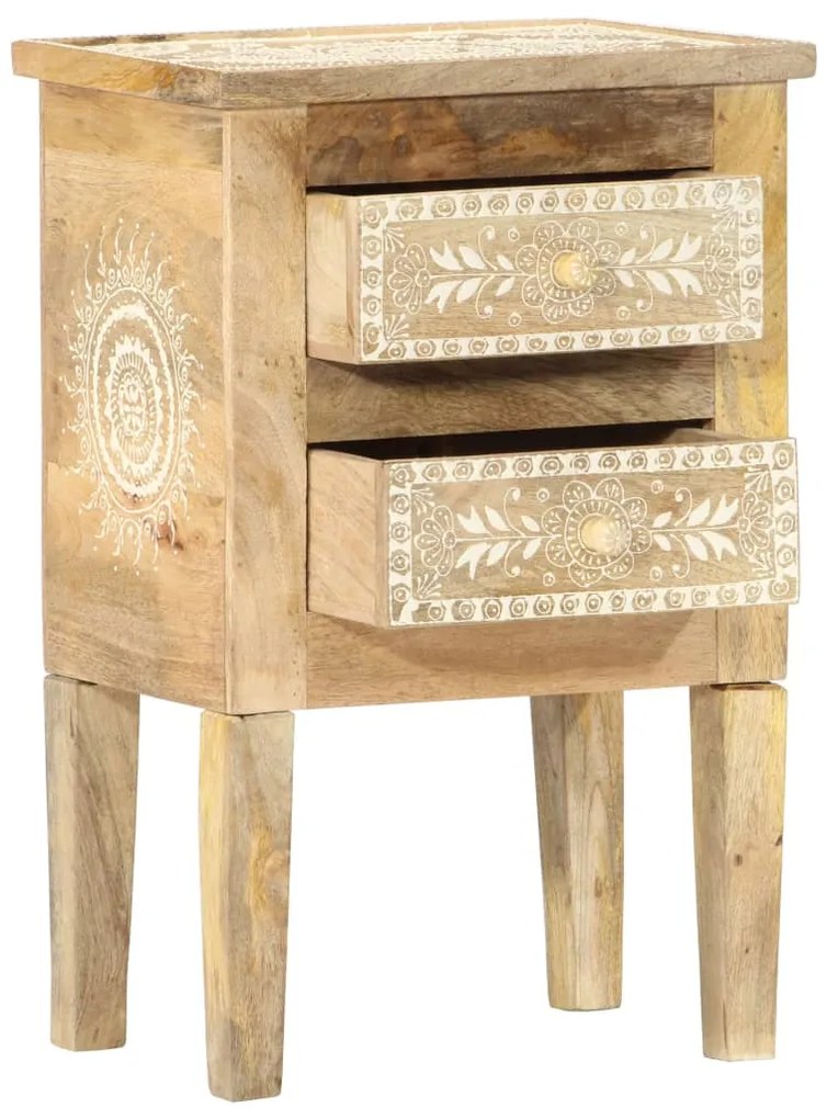 vidaXL Κομοδίνο με Χειροπ. Λεπτομέρειες 40x30x60 εκ. Μασίφ Ξύλο Μάνγκο