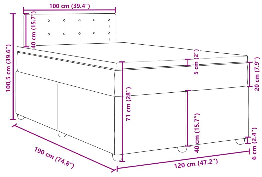 Κρεβάτι Boxspring με Στρώμα Σκούρο Καφέ 120x190 εκ Υφασμάτινο - Καφέ