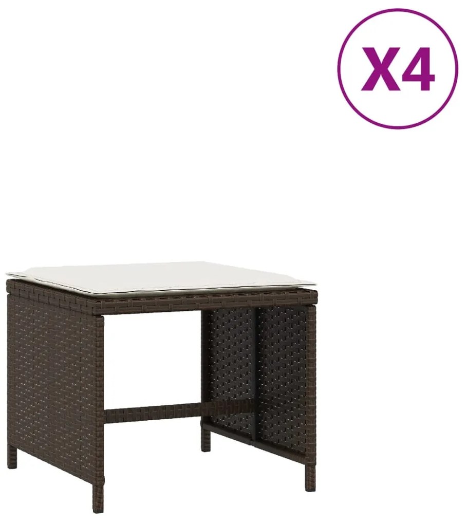 Σκαμπό Κήπου 4 τεμ. Καφέ 40x40x35 εκ. Συνθ. Ρατάν με Μαξιλάρια - Καφέ