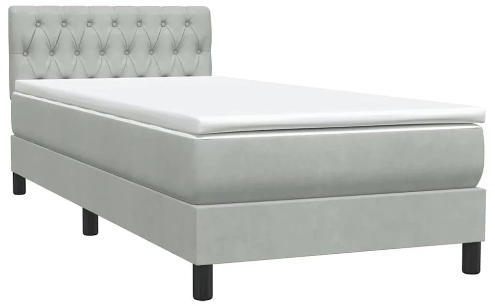 Κρεβάτι Boxspring με Στρώμα Ανοιχτό Γκρι 80x210 εκ. Βελούδινο - Γκρι