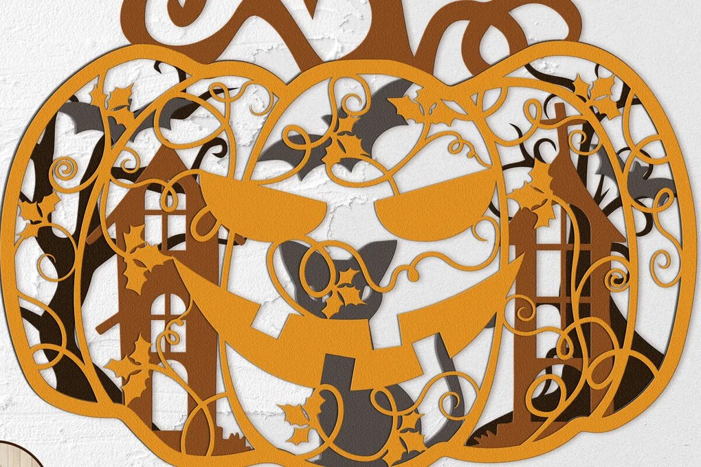 Σετ των 2 Intra απο ξύλο plywood 3mm-4mm πάχος - Διακοσμημένο πρότυπο κολοκύθας αποκριών Δίασταση 19x12 cm INTRAFABR-105957668