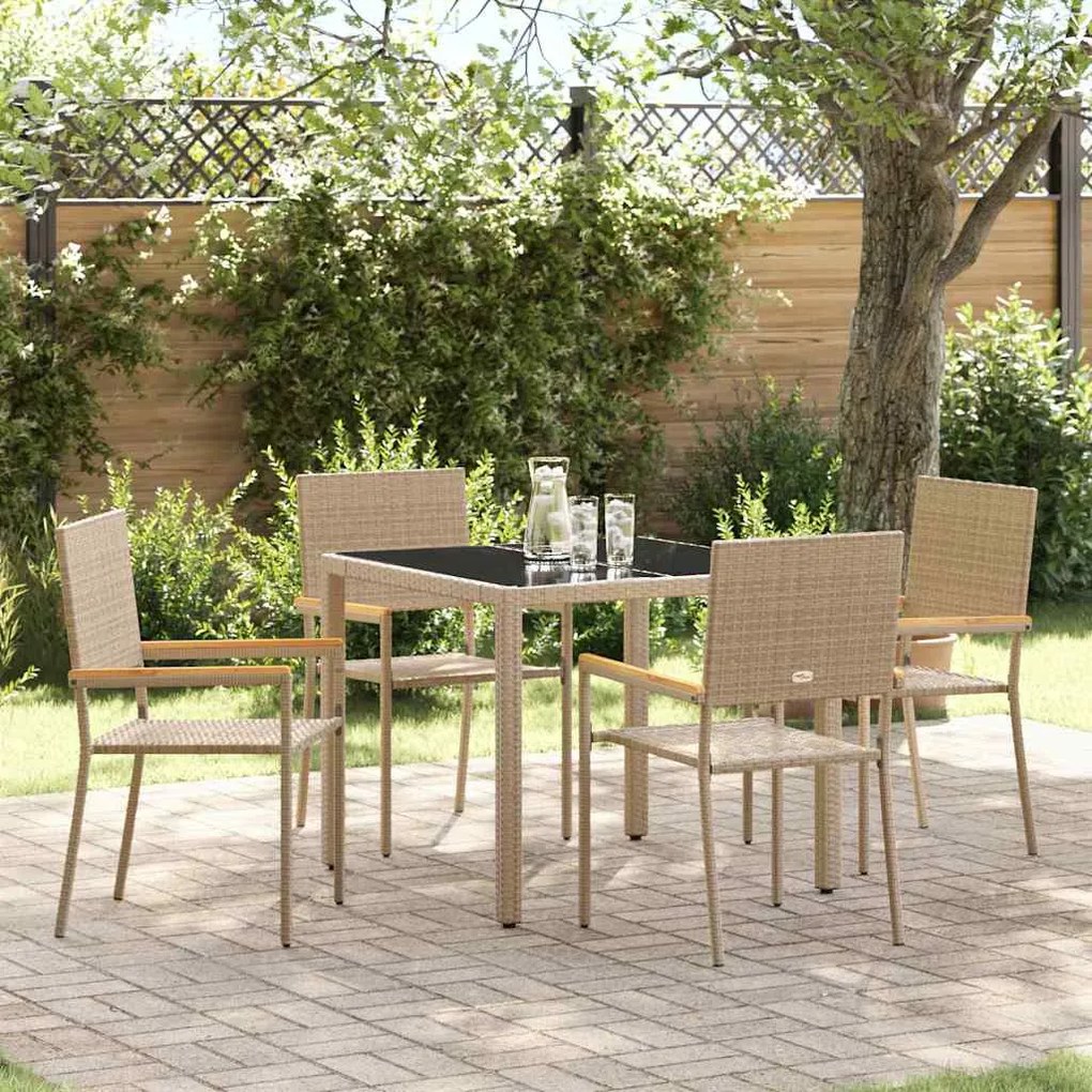 vidaXL Σέτ φαγητού για κήπο 5 pcs Μπεζ 90 x 90 x 75 cm συνθετικό ρατάν