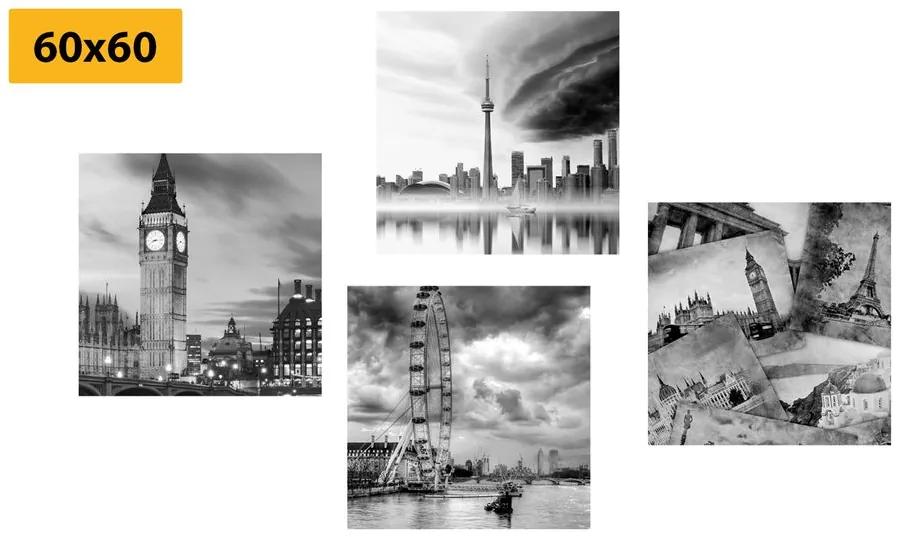 Σετ εικόνων με μυστηριώδεις πόλεις σε μαύρο & άσπρο - 4x 60x60