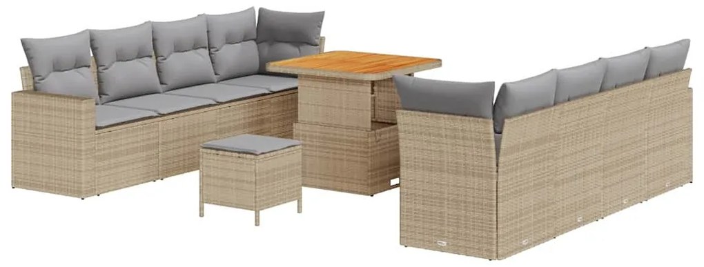 vidaXL Σετ Καναπέ Κήπου με μαξιλάρι 11 pcs μπεζ και ανοιχτό γκρι