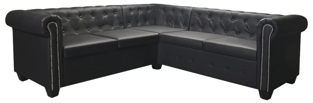 vidaXL Γωνιακός Καναπές Chesterfield 5 Θέσεων Μαύρος από Συνθετικό Δέρμα