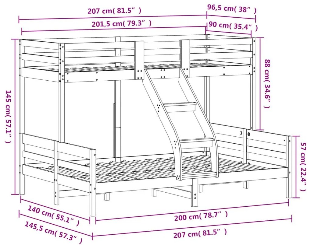 Κουκέτα 90x200/140x200 εκ. Καφέ Κεριού από Μασίφ Ξύλο Πεύκου - Καφέ