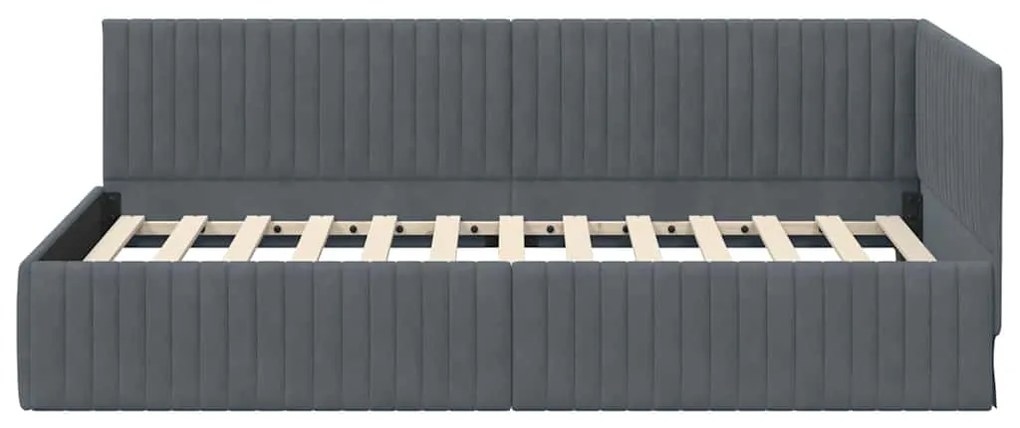 vidaXL Κρεβάτι Γωνίας με κεφαλάρι Σκούρο γκρι 100 x 200 cm Βελούδο
