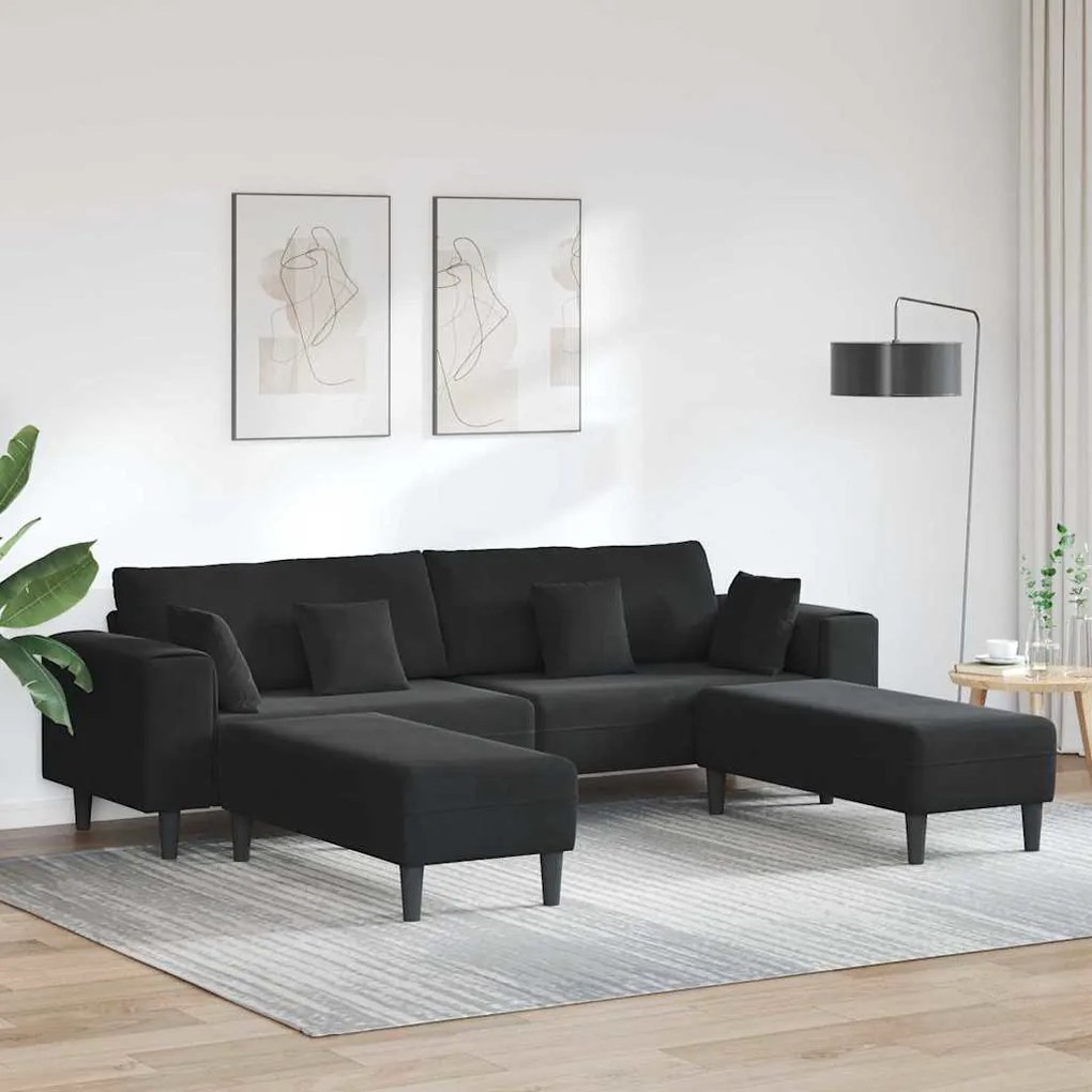 vidaXL Βελούδινος καναπές με μαξιλάρι 3 pcs Μαύρο 208 εκ. Βελούδο