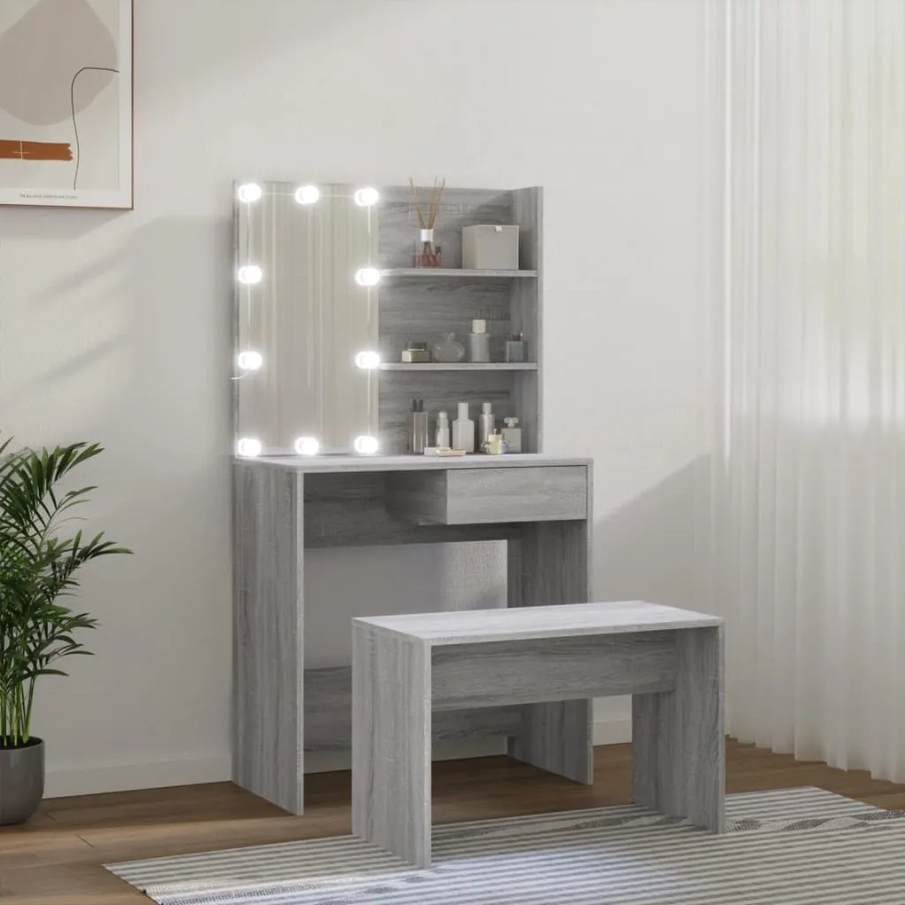 vidaXL Μπουντουάρ Σετ με LED Γκρι Sonoma από Επεξεργασμένο Ξύλο