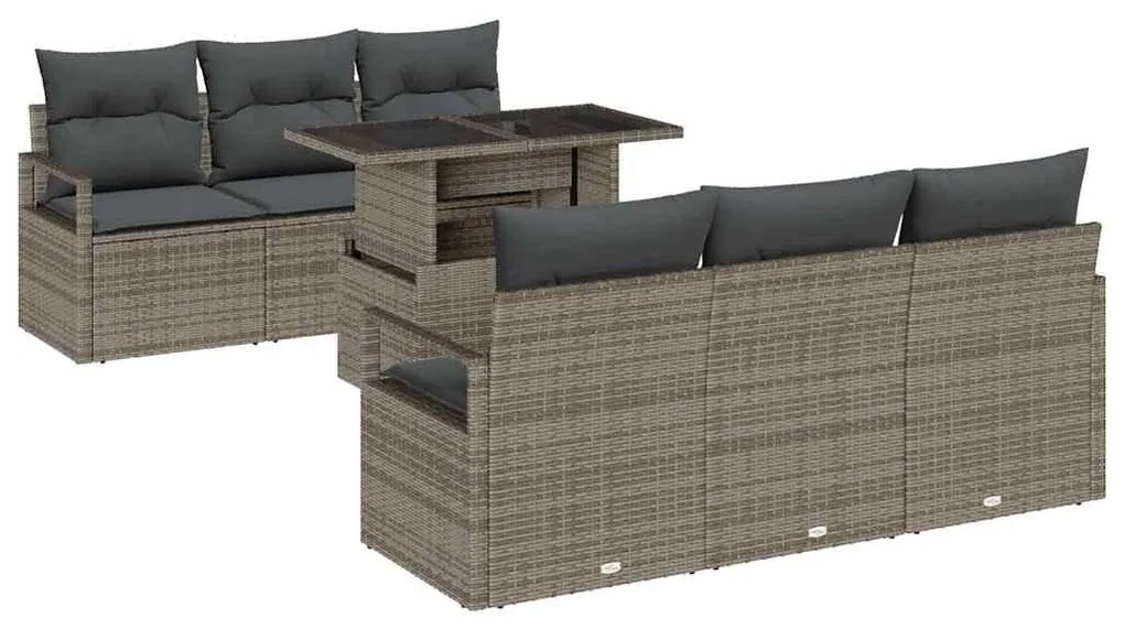 vidaXL Σετ Καναπέ Κήπου με αποθήκευση 7 pcs Γκρι Πολυ ράταν