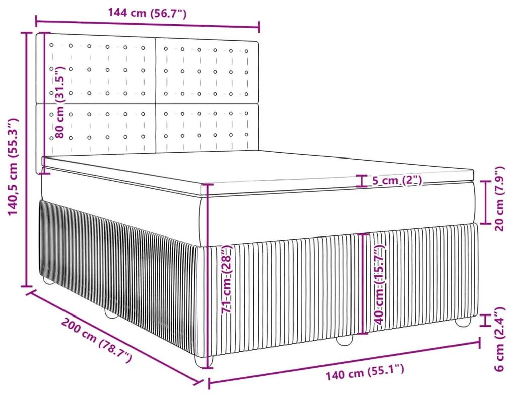 Κρεβάτι Boxspring με Στρώμα Μπλε 140x200 εκ. Υφασμάτινο - Μπλε