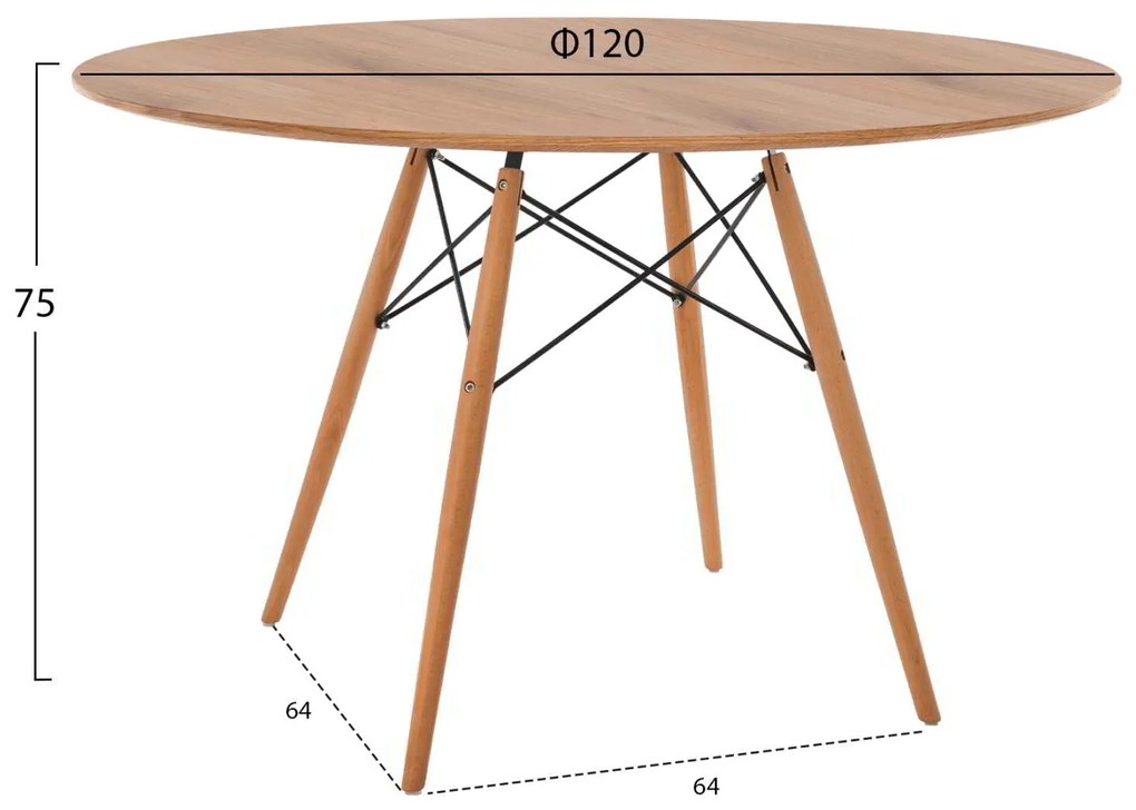ΤΡΑΠΕΖΙ MINIMAL ΣΤΡΟΓΓΥΛΟ HM8454.04 MDF ΣΕ ΦΥΣΙΚΟ-ΠΟΔΙΑ ΟΞΙΑΣ ΣΕ ΦΥΣΙΚΟ Φ120Χ75Υεκ.