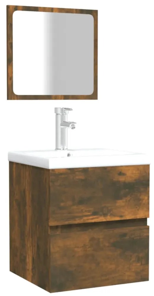 vidaXL Ντουλάπι Μπάνιου με Καθρέφτη Καπνιστή δρυς Επεξεργασμένο Ξύλο