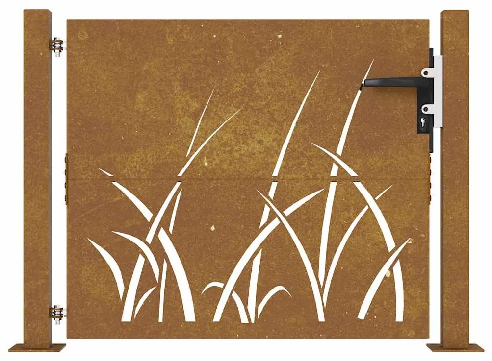 vidaXL Πόρτα Κήπου με Σχέδιο Χόρτου από Ατσάλι Corten 100x100 εκ.