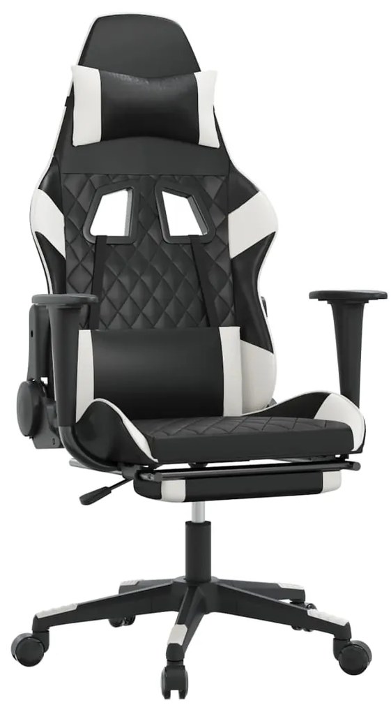 vidaXL Καρέκλα Gaming Μασάζ Υποπόδιο Μαύρο/Λευκό από Συνθετικό Δέρμα