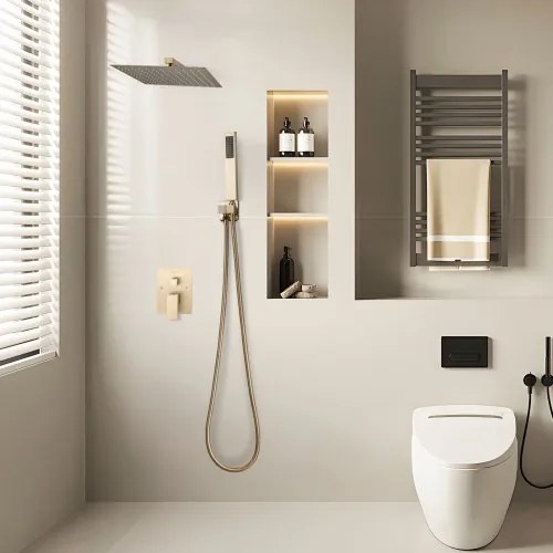VEVOR Shower Faucet Set 10&quot; Square Rain Shower Head and Hand Set Brushed Gold