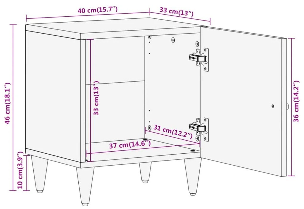 Κομοδίνο 40 x 33 x 46 εκ. από Μασίφ Ξύλο Μάνγκο - Καφέ