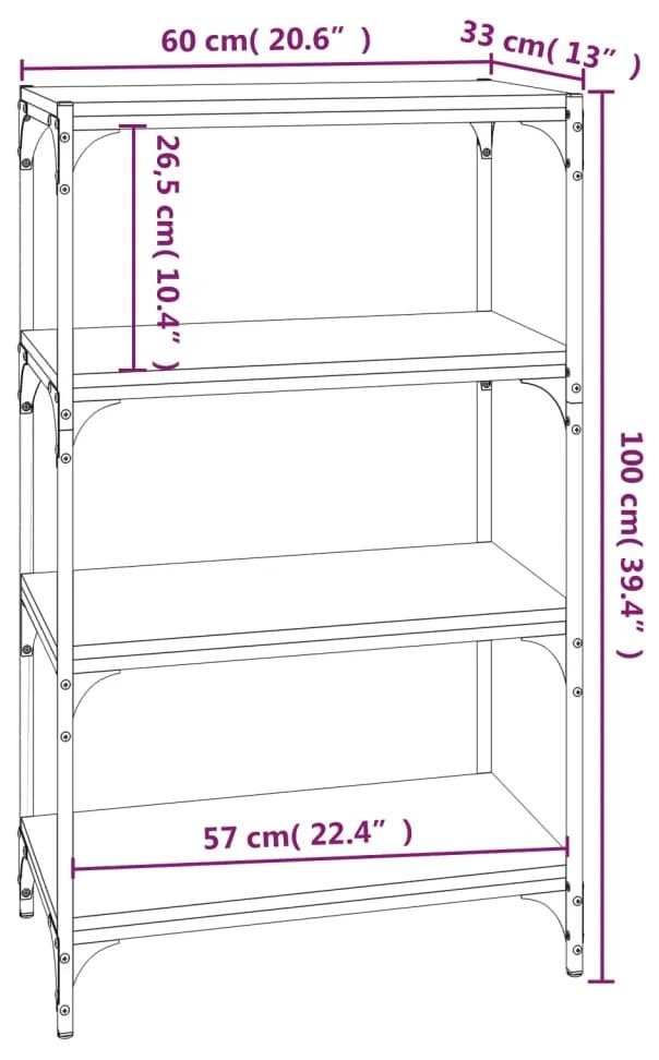 ΒΙΒΛΙΟΘΗΚΗ ΜΑΥΡΗ 60 X 33 X 100 ΕΚ. ΕΠΕΞΕΡΓΑΣΜΕΝΟ ΞΥΛΟ &amp; ΑΤΣΑΛΙ 819327