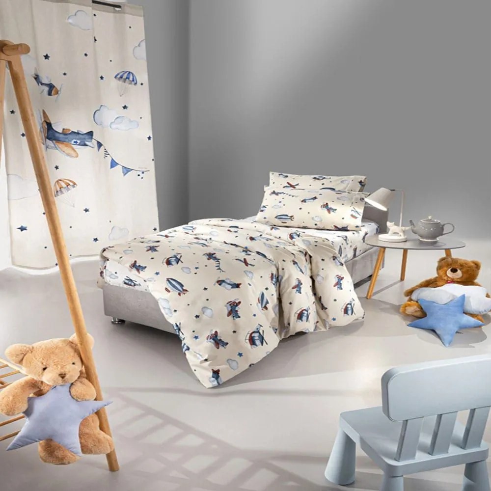 Παπλωματοθήκη Παιδική Σετ 2τμχ Demo Beige-Blue Saint Clair Μονό 100% Cotton
