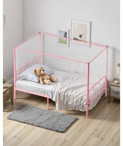 VEVOR Twin Size Canopy Bed Frame Metal Canopy Bed with Headboard &amp; Four Posters