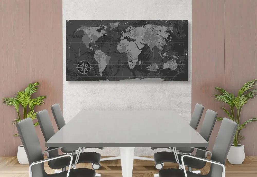 Εικόνα ενός ρουστίκ παγκόσμιου χάρτη από φελλό σε ασπρόμαυρο - 120x60  wooden