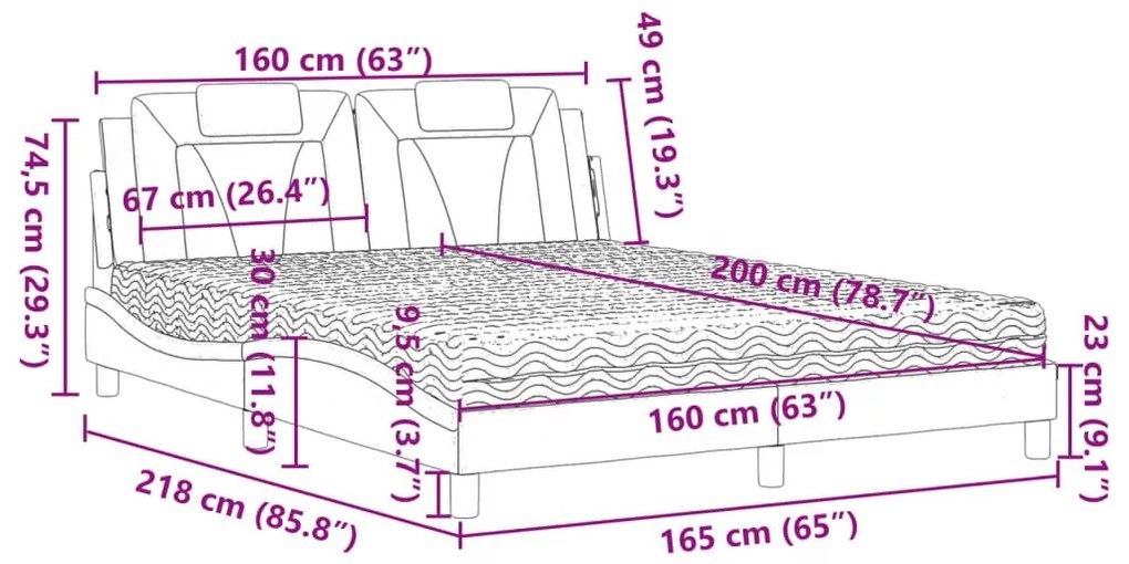 Κρεβάτι με Στρώμα Λευκό 160x200εκ.από Συνθετικό Δέρμα - Λευκό