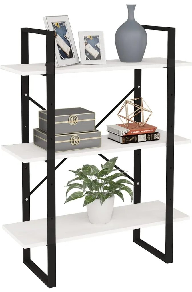 vidaXL Βιβλιοθήκη με 3 Ράφια Λευκή 80x30x105 εκ. από Μασίφ Ξύλο Πεύκου