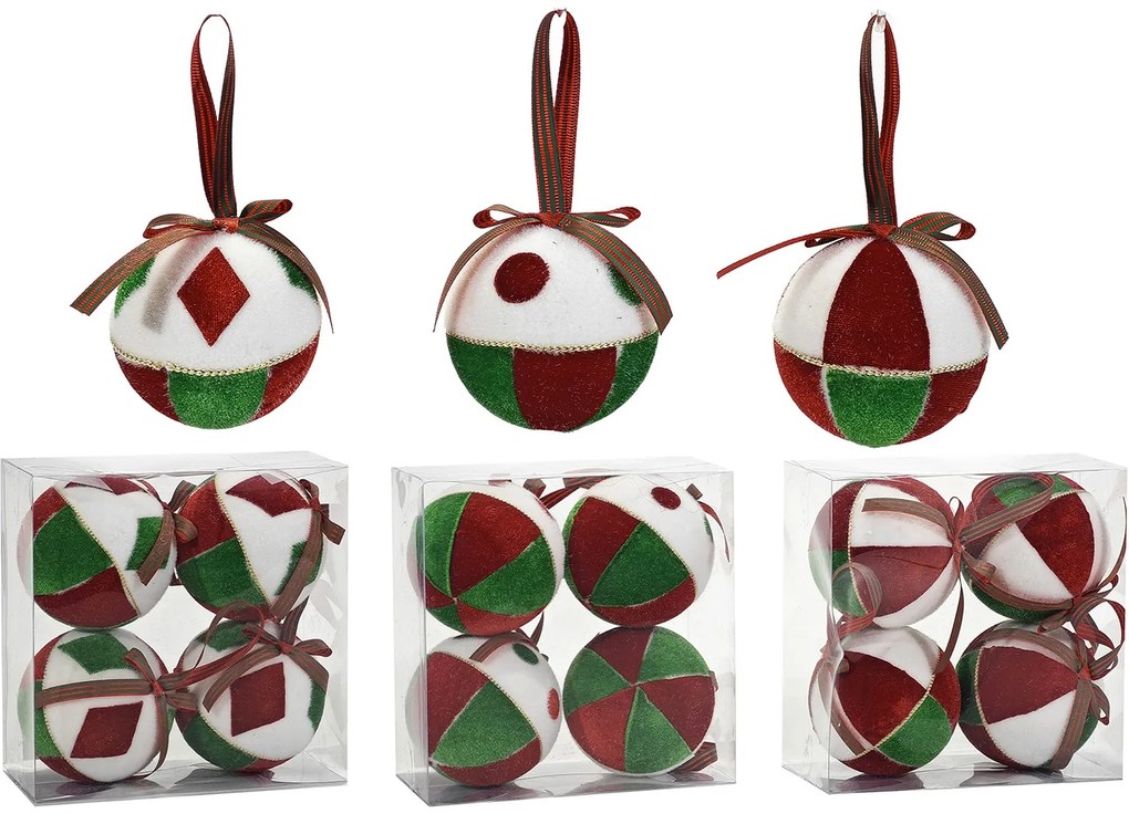 Χριστουγεννιάτικη Μπάλα 100mm Σετ 4Τμχ Σε 3 Σχέδια