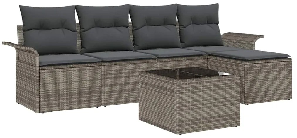 vidaXL Σετ Καναπέ Κήπου με μαξιλάρι 6 pcs Γκρι Πολυ ράταν