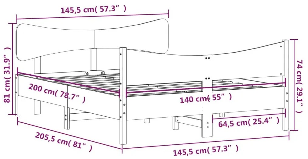 Σκελετός Κρεβατιού Χωρίς Στρώμα Καφέ 140x200 Μασίφ Ξύλο Πεύκου - Καφέ