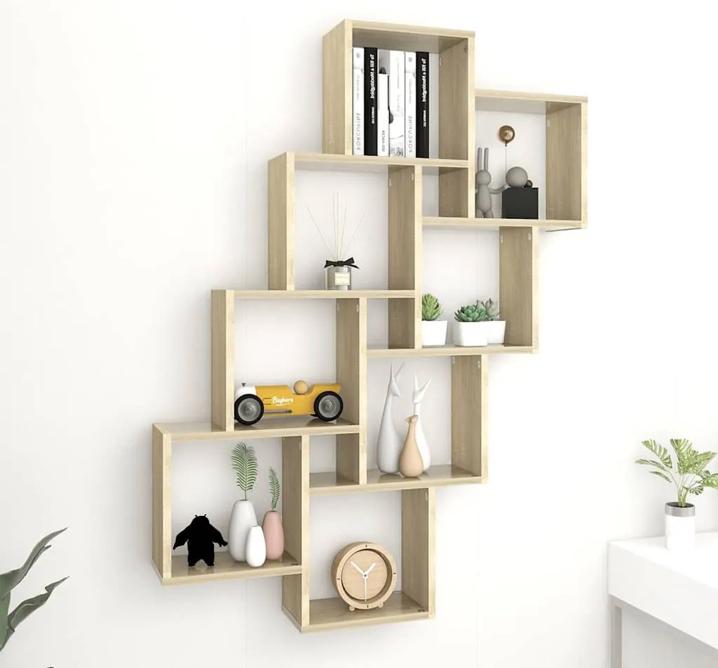 vidaXL Ράφι Κύβος Τοίχου Sonoma Δρυς 90 x 15 x 119 εκ. από Επεξ. Ξύλο