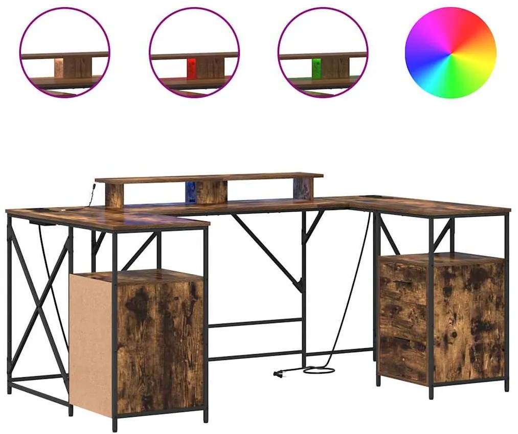 vidaXL Γραφείο Καπνιστό Δρύς 182 x 101 x 87,5 εκ Επεξεργασμένο ξύλο