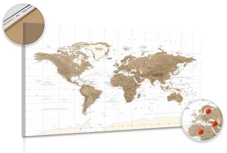 Εικόνα στο φελλό του πανέμορφου vintage παγκόσμιου χάρτη με λευκό φόντο - 90x60  flags