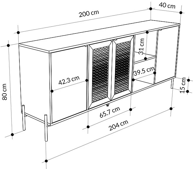 Μπουφές Naive Megapap χρώμα sapphire oak 204x40x80εκ.