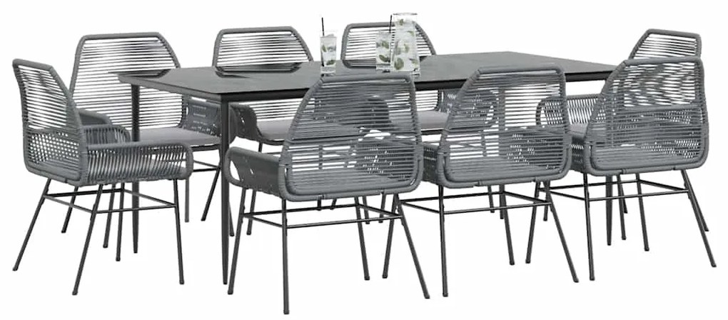 vidaXL Σετ Τραπεζαρίας Κήπου 9 τεμ. Γκρι Συνθ.Ρατάν/Γυαλί με Μαξιλάρια