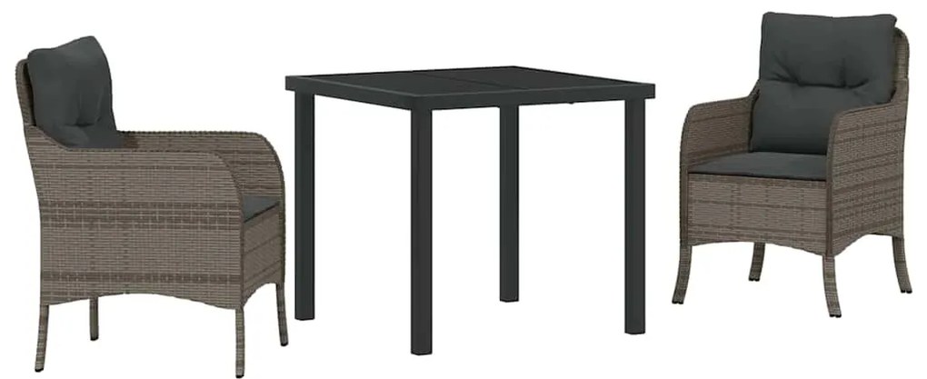 vidaXL Σέτ φαγητού για κήπο με μαξιλάρι 3 pcs Γκρι Πολυ ράταν