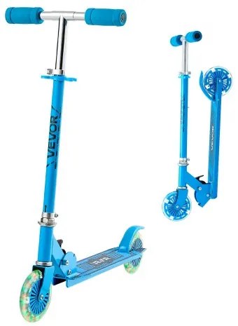 VEVOR Kick Scooter for Kids Ages 3+, 2-Wheel Toddler Scooter with Light-Up Wheels, Adjustable Height Handlebar, Wide Anti-Slip Deck, Foldable Lightweight Frame for Boys and Girls up to 49.9 kg, Blue