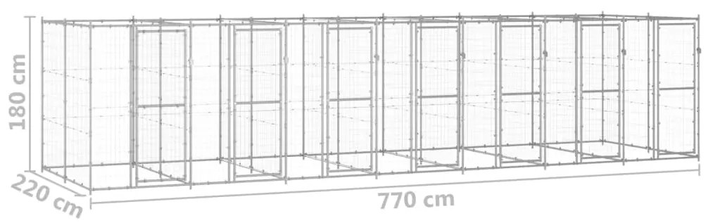 Κλουβί Σκύλου Εξωτερικού Χώρου 16,94 μ² από Γαλβανισμένο Χάλυβα - Ασήμι