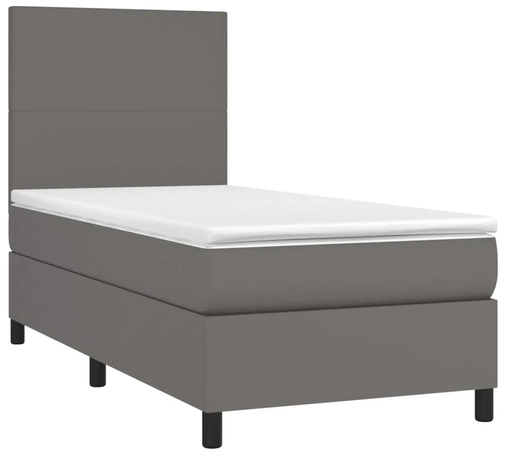 ΚΡΕΒΑΤΙ BOXSPRING ΜΕ ΣΤΡΩΜΑ &amp; LED ΓΚΡΙ 90X190 ΕΚ. ΣΥΝΘ. ΔΕΡΜΑ 3135799