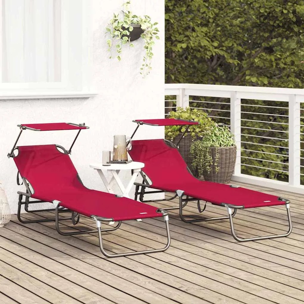 vidaXL Πτυσσόμενη ξαπλώστρα 2 pcs Κόκκινο 56 x 190 x 81εκ ύφασμα