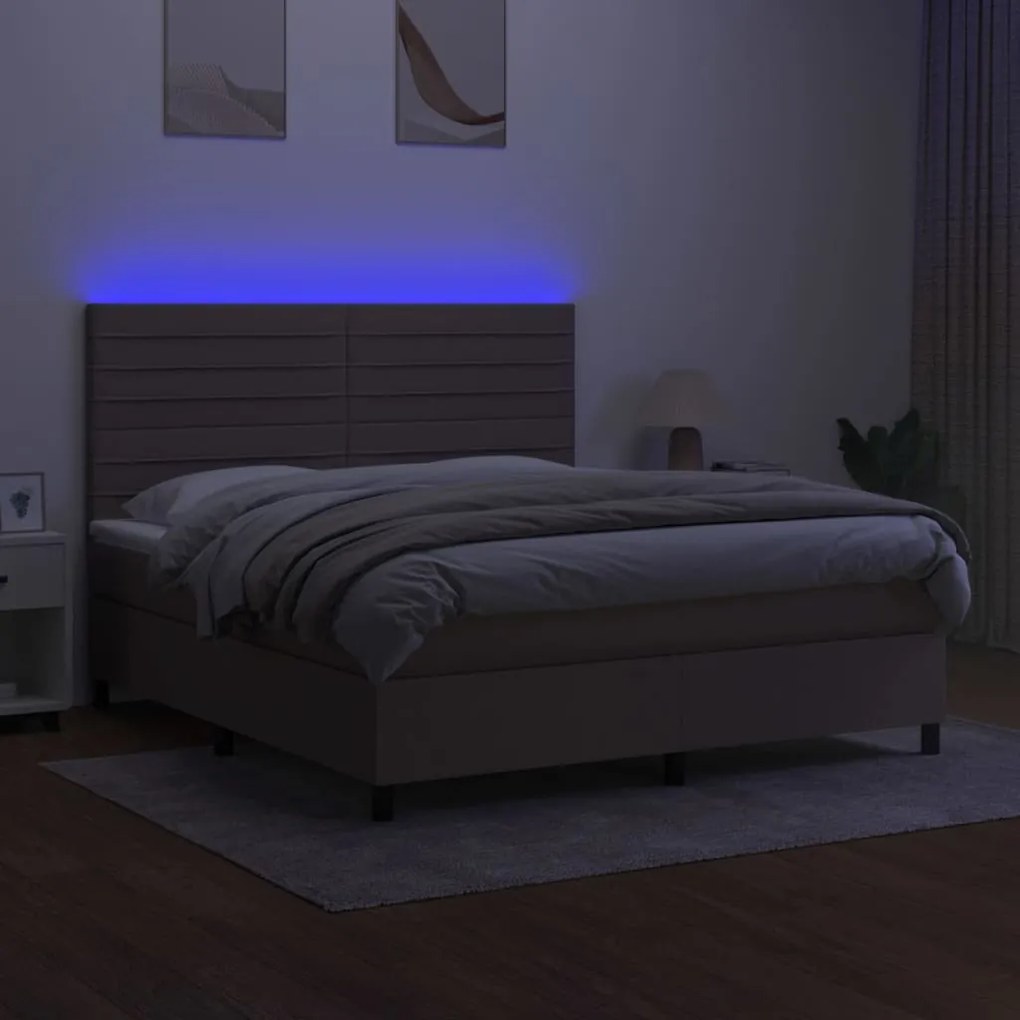 vidaXL Κρεβάτι Boxspring με Στρώμα & LED Taupe 160x200 εκ. Υφασμάτινο