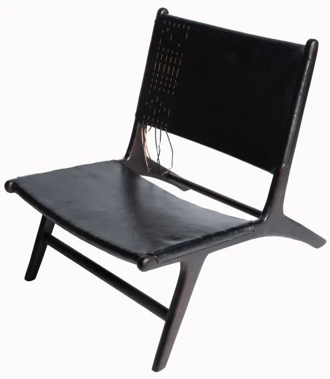 Supergreens Καρέκλα Lounge Δερμάτινη Teak Μαύρη 81x65x72 εκ.