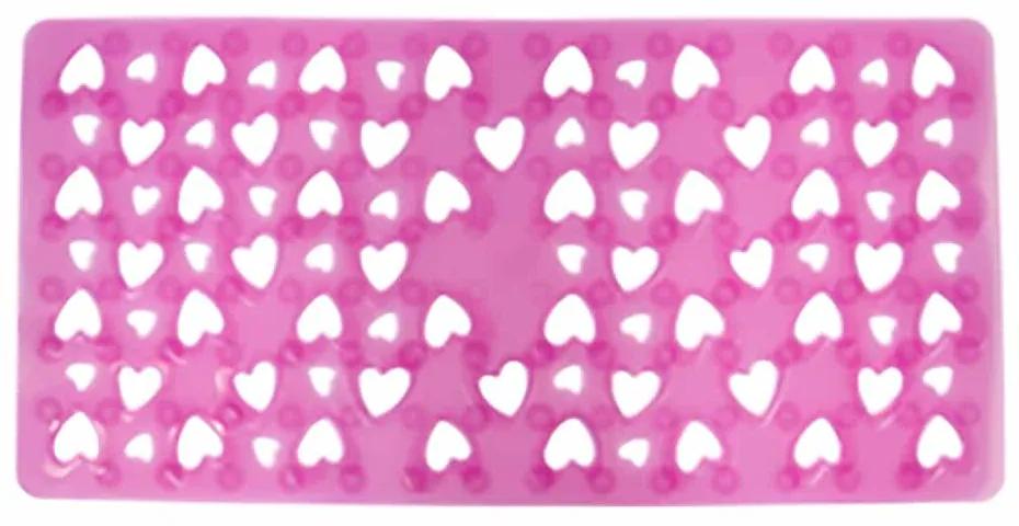 Ταπέτο Μπανιέρας Αντιολισθητικό Με Βεντούζες Hearts Διάφανο Ροζ 37x71 - My Bath